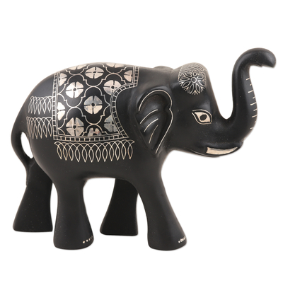 Black Zinc and Copper Elephant Figure with Silver Inlay