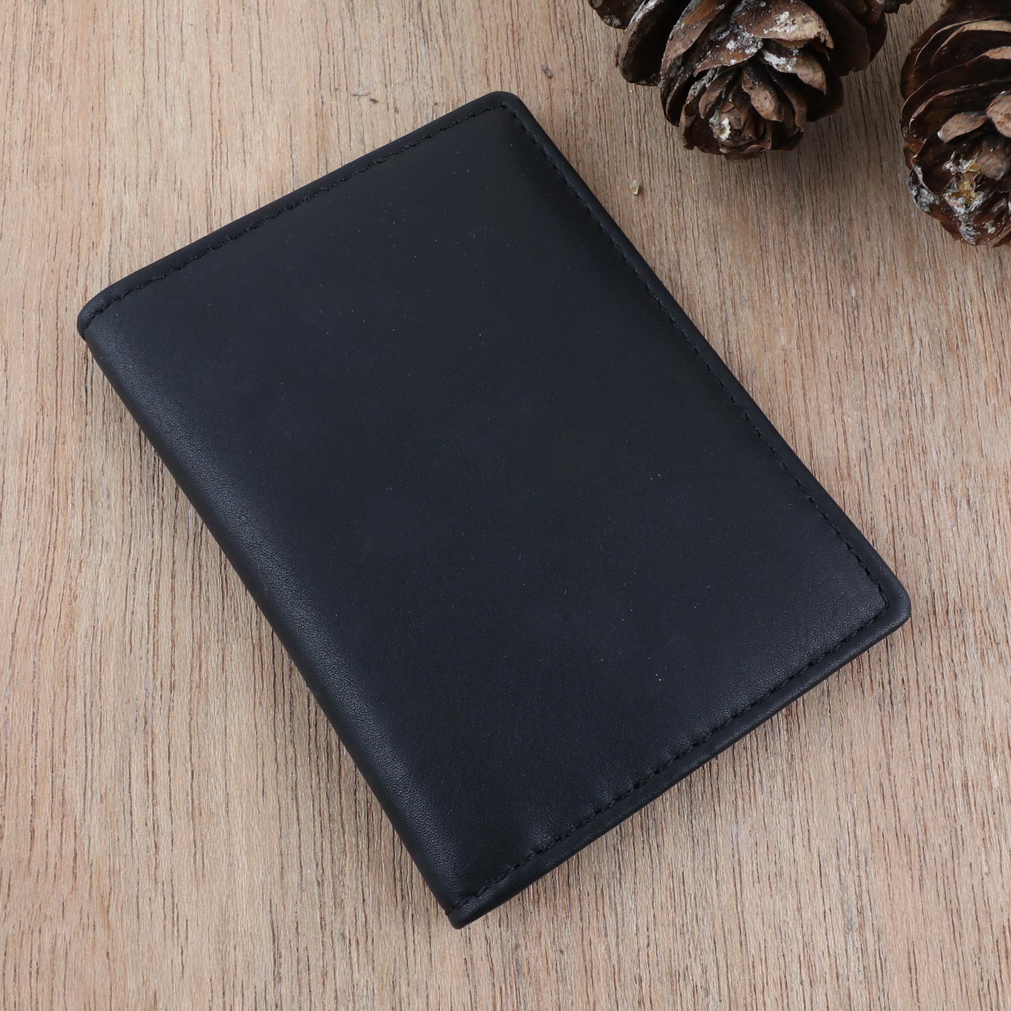 Artisan Crafted Black Leather Wallet - Chic Essentials | NOVICA