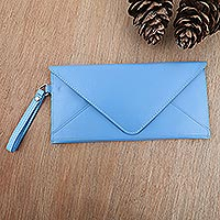 Leather wristlet, 'Cotton Candy in Blue' - Artisan Crafted Blue Leather Wristlet