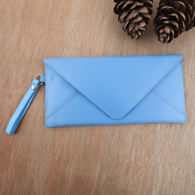 Leather wristlet, 'Cotton Candy in Blue' - Artisan Crafted Blue Leather Wristlet