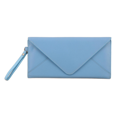 Artisan Crafted Blue Leather Wristlet