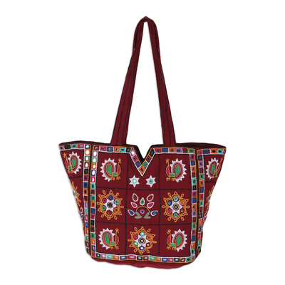 Embroidered cotton shoulder bag, 'Gujarat Celebrations' - Artisan Crafted Embroidered Indian Shoulder Bag