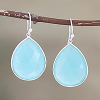 Chalcedony dangle earrings, 'Dropped in Blue'