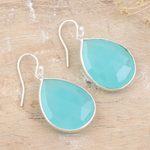 Chalcedony dangle earrings, 'Dropped in Blue' - Chalcedony and Sterling Silver Dangle Earrings