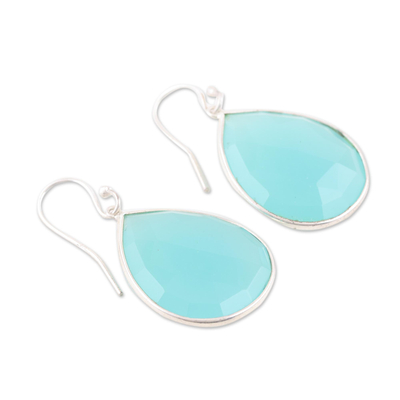 Chalcedony dangle earrings, 'Dropped in Blue' - Chalcedony and Sterling Silver Dangle Earrings