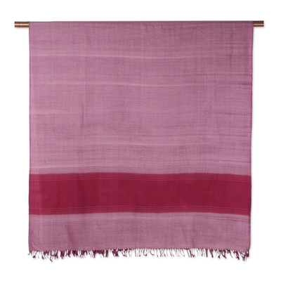 Wool shawl, 'Picking Berries' - Woven Magenta Wool Shawl