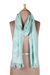 Wool shawl, 'Magical Mint' - Mint Green Wool Shawl with Floral Motif (image 2a) thumbail