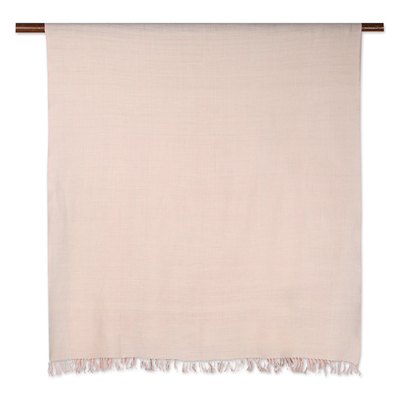Wool shawl, 'Passionate Pink' - Petal Pink Woven Wool Shawl from India