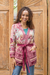 Jacquard knit cardigan, 'A Rose is a Rose' - Jacquard Viscose-Blend Cardigan with Tie Belt