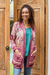 Jacquard knit cardigan, 'A Rose is a Rose' - Jacquard Viscose-Blend Cardigan with Tie Belt