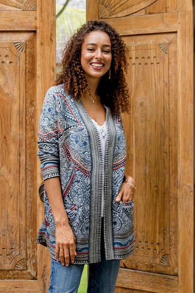Jacquard knit cardigan, Blue Cathedral