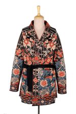 Jacquard knit cardigan, 'Flowers of the Orient' - Knit Cardigan with Tie Belt