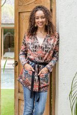 Jacquard knit cardigan, 'Flowers of the Orient' - Knit Cardigan with Tie Belt