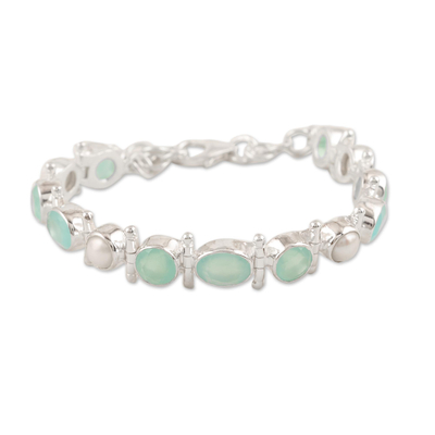 Chalcedony and Sterling Silver Link Bracelet