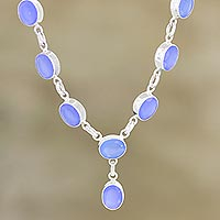 Chalcedony y-necklace, 'Cloud Oracle'