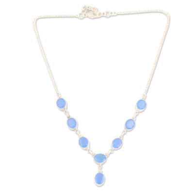 Chalcedony y-necklace, 'Cloud Oracle' - Chalcedony and Sterling Silver Y-Necklace