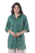 Embroidered cotton tunic, 'Festive Jade' - Hand-Embroidered Cotton Tunic from India