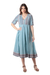 Cotton midi dress, 'Jaipur Heritage' - Handloomed Blue Cotton Dress from India (image 2a) thumbail