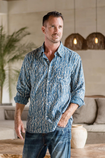 Mens block-printed cotton shirt, Traditional Elegance