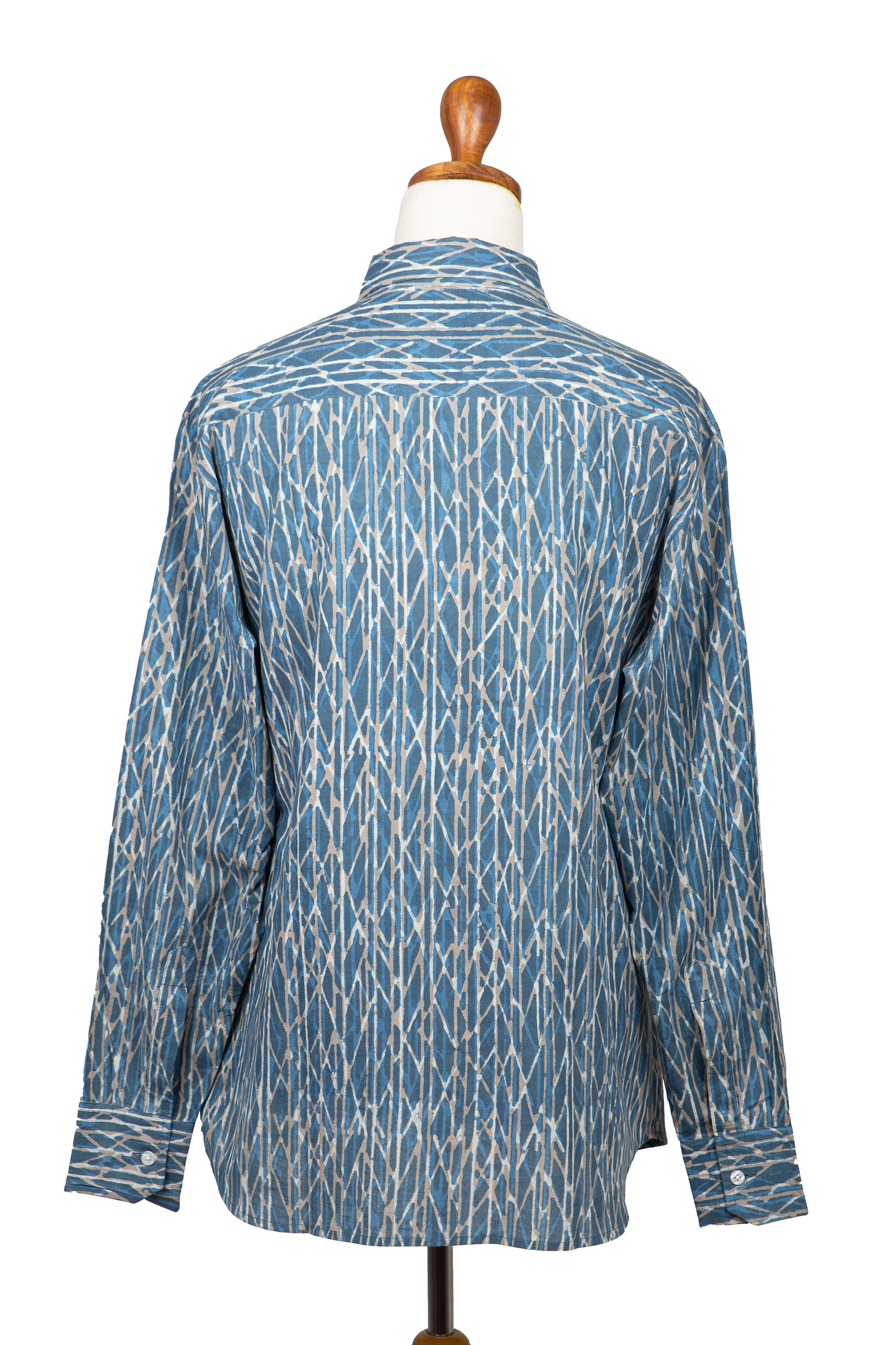 Men's Long-Sleeve Block-Printed Shirt from India - Traditional Elegance ...