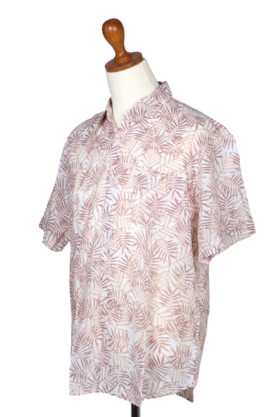 Camisa de algodón para hombre - Camisa de hombre de manga corta en algodón con motivo de hojas
