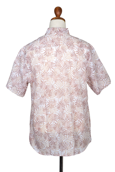Men's cotton shirt, 'Leafy Delight' - Men's Short-Sleeve Cotton Shirt with Leaf Motif