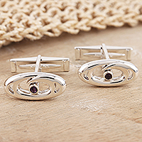 Men's amethyst cufflinks, 'Evening Out' - Men's Sterling Silver and Amethyst Cuff Links