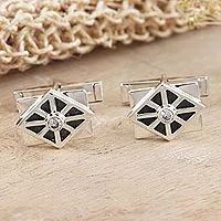 Men's cubic zirconia cufflinks, 'Best Dressed' - Men's Cubic Zirconia and Sterling Silver Cufflinks