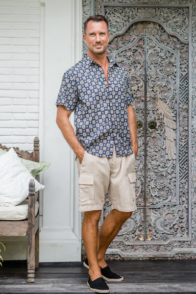 Linen-blend cargo shorts, Spring Cool in Sand