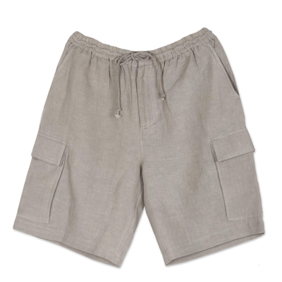 Men's linen-blend cargo shorts, 'Spring Cool in Dove Grey' - Men's Grey Linen-Blend Cargo Shorts