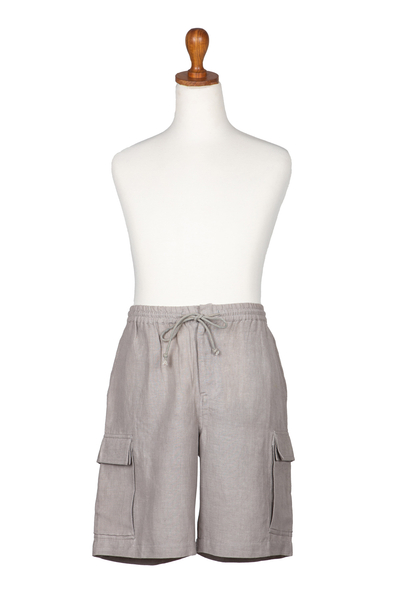 Men's linen-blend cargo shorts, 'Spring Cool in Dove Grey' - Men's Grey Linen-Blend Cargo Shorts