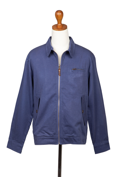 Men's cotton jacket, 'Breezy Day in Indigo' - Men's Indigo Cotton Twill Jacket from India