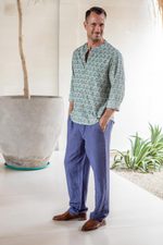 Men's linen-blend pants, 'Center Stage in Navy' - Men's Blue Linen-Blend Pants