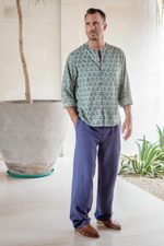 Men's linen-blend pants, 'Center Stage in Navy' - Men's Blue Linen-Blend Pants