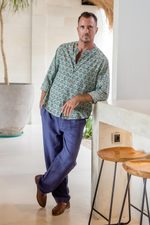 Men's linen-blend pants, 'Center Stage in Navy' - Men's Blue Linen-Blend Pants