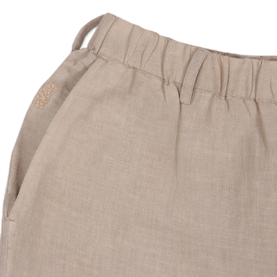 Men's linen-blend pants, 'Center Stage in Beige' - Men's Embroidered Linen-Blend Pants from India