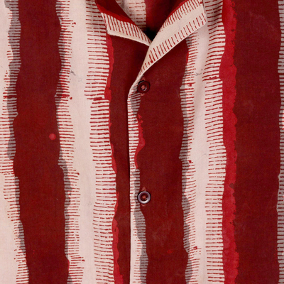 Camisa hombre algodón estampado block - Camisa de hombre en algodón a rayas con estampado de bloques