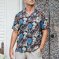 Camisa de algodón con estampado de bloques para hombre, 'Time for the Tropics' - Camisa de algodón con estampado de bloques y motivo floral para hombre