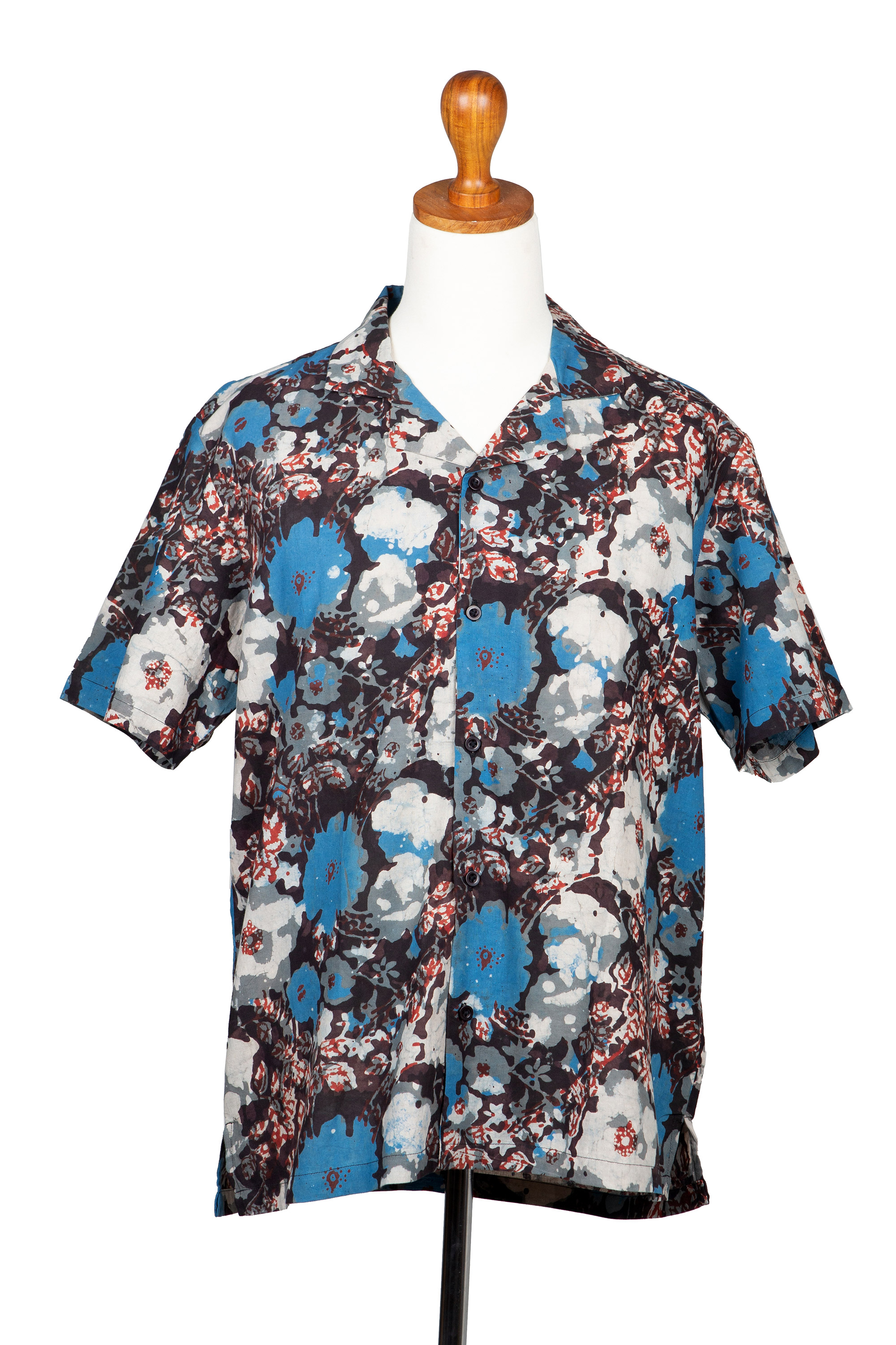 Men's Block-Printed Cotton Shirt with Floral Motif - Time for the ...