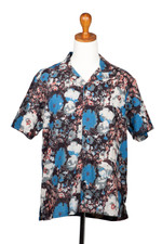 Men's block-printed cotton shirt, 'Dabu Tropics' - Men's Block-Printed Cotton Shirt with Floral Motif