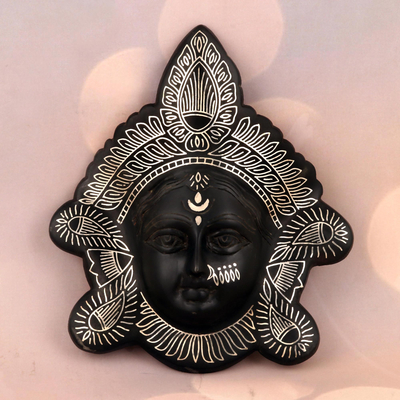 Silver inlay bidri mask, Silver Durga