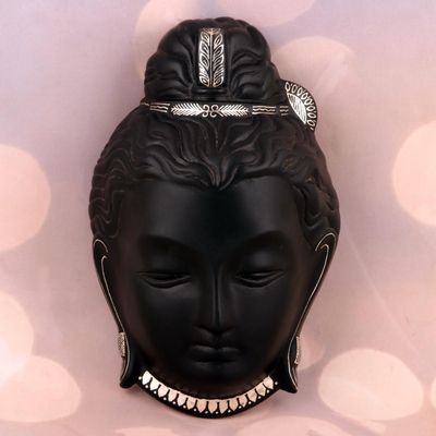 Silver inlay bidri mask, Silver Shiva