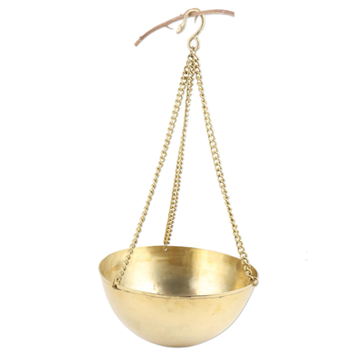 Brass planter, 'Charmed By You' - Hand Crafted Hanging Brass Planter