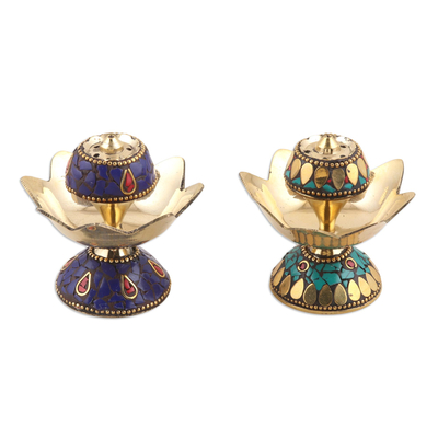 Brass Lotus-Themed Incense Holders (Pair)