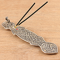 Aluminum incense holder, 'With Wisdom' - Ganesha-Themed Aluminum Incense Holder