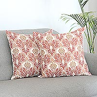 Embroidered cotton cushion covers, 'Place in the Sun' (pair)