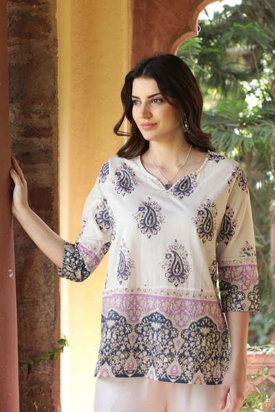 Block-printed cotton tunic, Glory of Jaipur