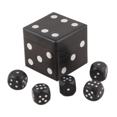 Wood dice set, 'Game of Fate' - Five-Piece Acacia Wood Dice Set