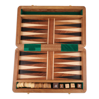 Handcrafted Acacia Wood Backgammon Set from India
