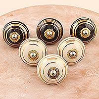 Decorative ceramic knobs, 'Winter Palace' (set of 6) - Handcrafted Ceramic Knobs from India (Set of 6)